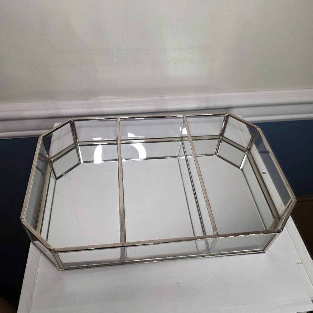Max Studio Home Polygon Gold Mirrored Glass Decorative Tray Storage Organizer